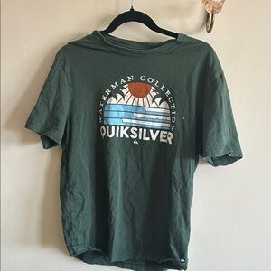 Quiksilver Dark Green Graphic Logo Tee with Sunset Motif